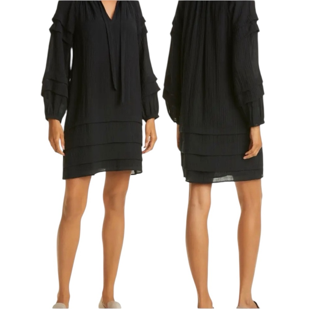 Club Monaco Black Pintuck Viscose Blend 3/4 Sleeves Dress size 4